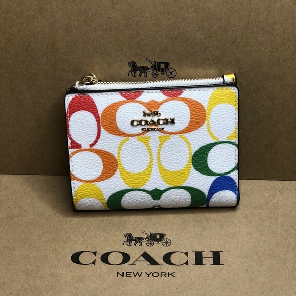 Coach, Bags, Coach Snap Wallet With Rainbow Colorblock